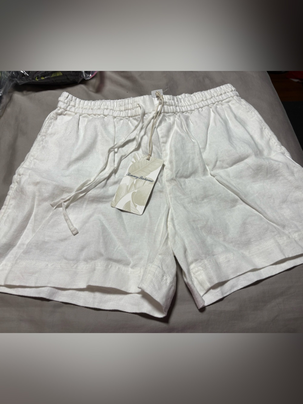 Tommy Bahama White Linen Shorts with Drawstring Tag